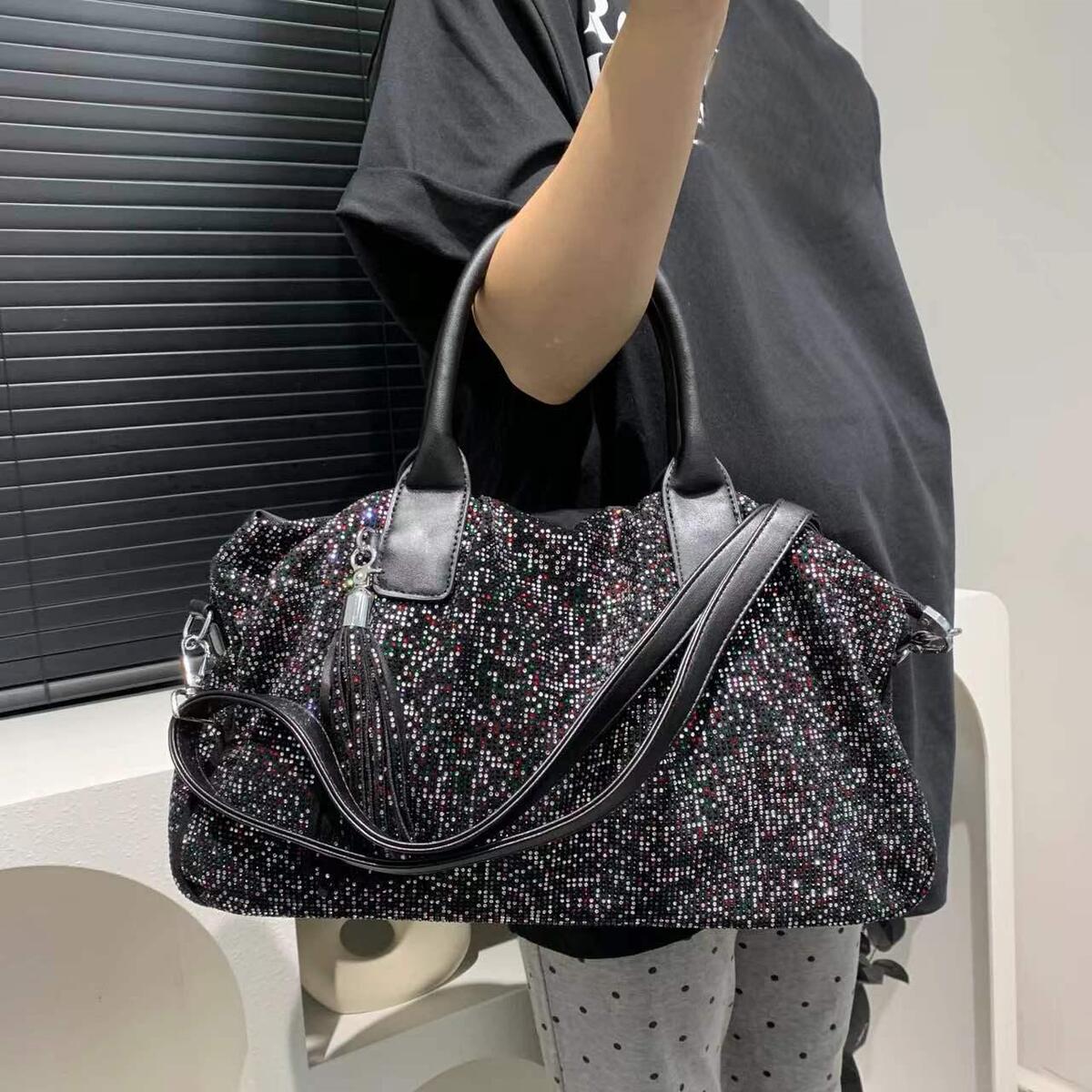 Women's Large-Capacity Commute Office Crystal Workwear Retro Tote Bag Shoulder Crossbody Purse Work and Travel School