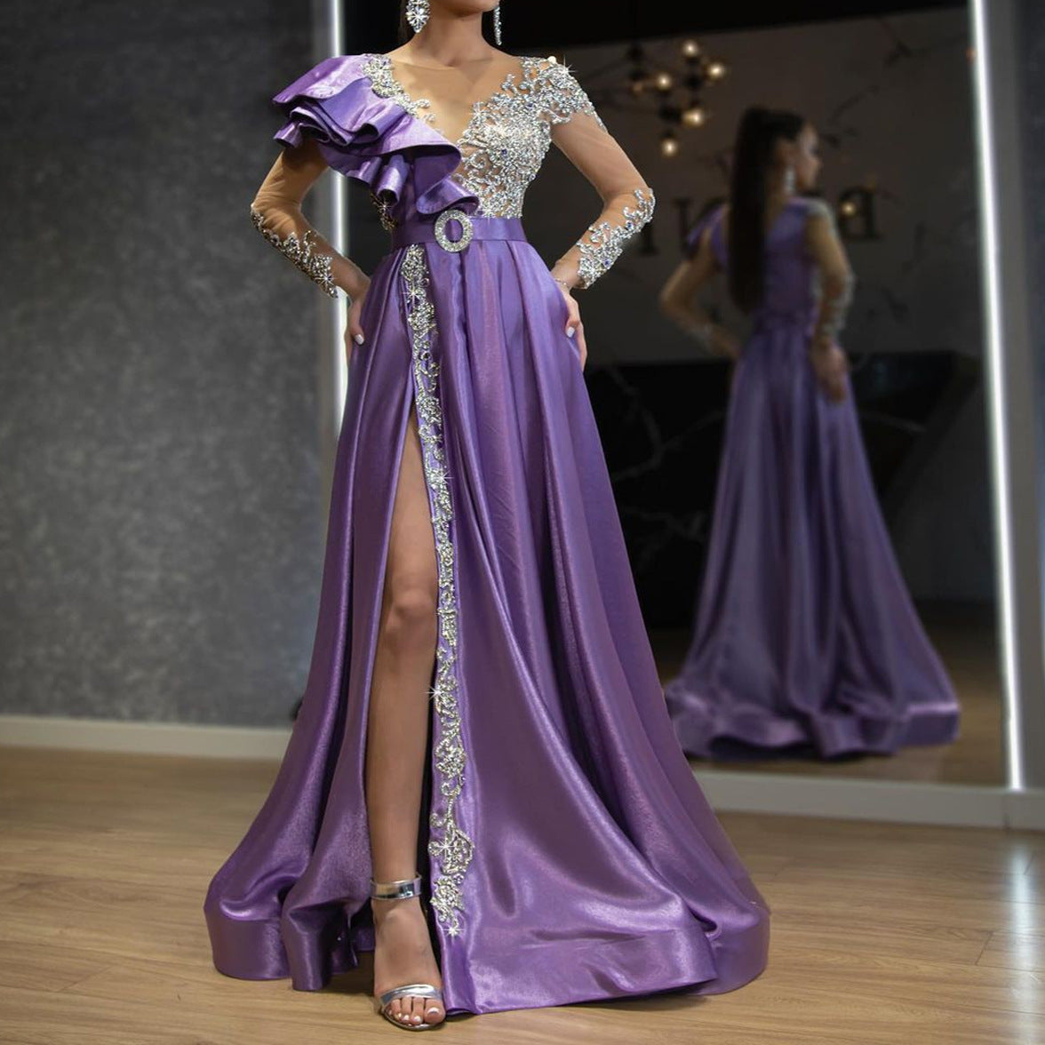 Women's Glitter Satin Evening Dress Formal Midi Dress for Black Tie Wedding Guest Cocktail Party Prom Date Night