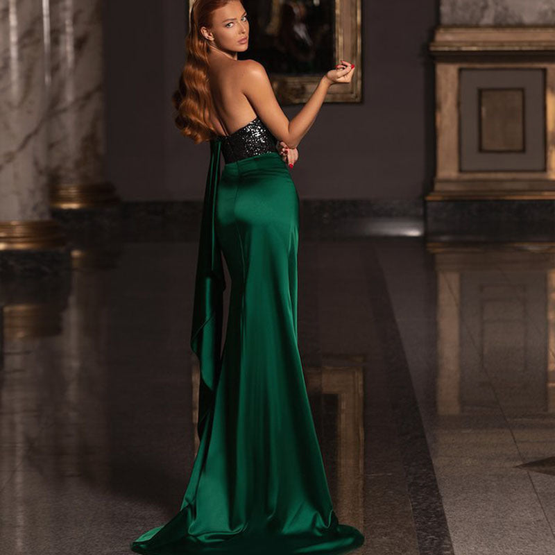 Women's Glitter Spring Summer Slit Maxi Slim-fit Evening Dress Formal Midi Dress for Black Tie Wedding Guest Cocktail Party Slimming Prom Date Night