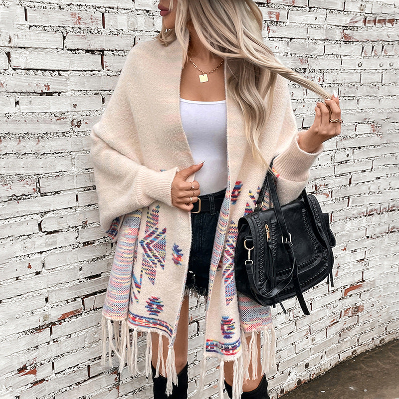 Women's Ethnic Aztec Tassel Geometric Knit Shawl Wrap Evening Outfits Scarf Soft