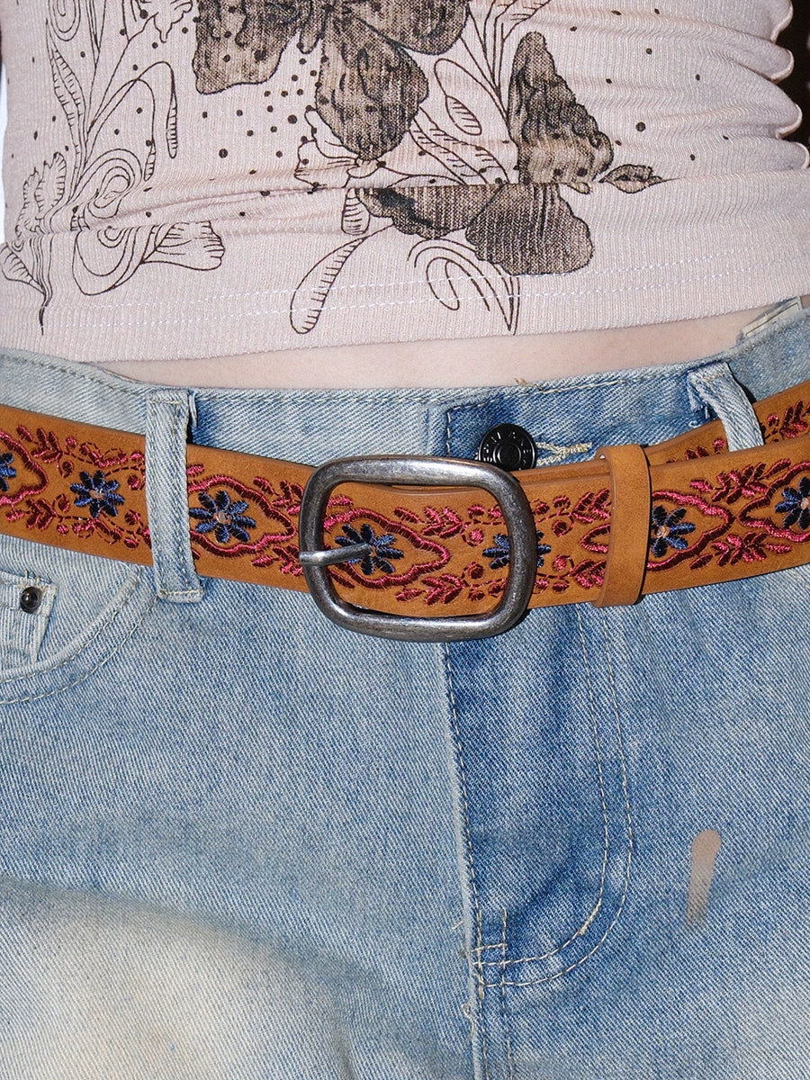 Women's Ethnic Oxidized Boho Brown Embroidered Retro Waist Belt Gift Designer Versatile