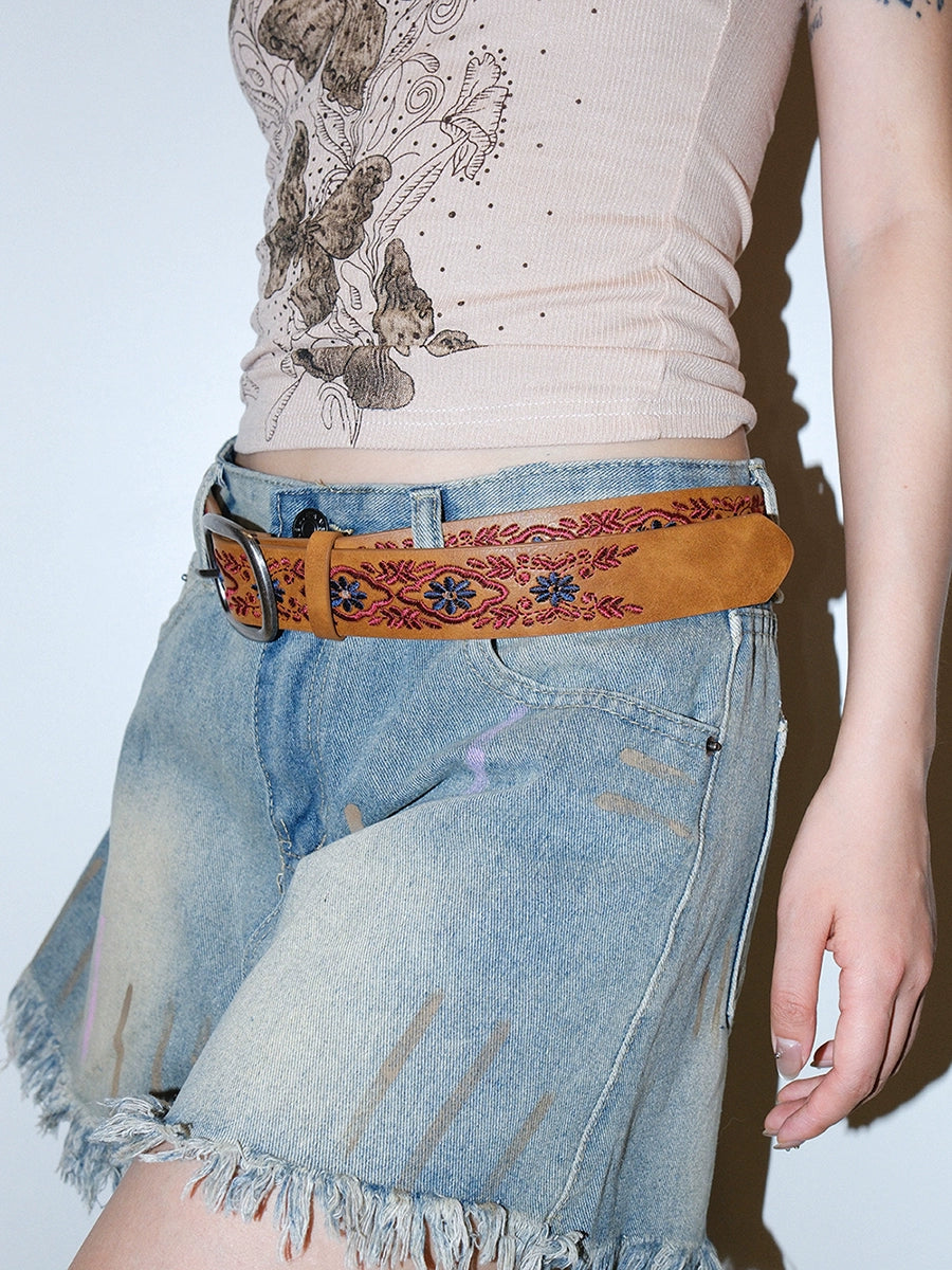 Women's Ethnic Oxidized Boho Brown Embroidered Retro Waist Belt Gift Designer Versatile