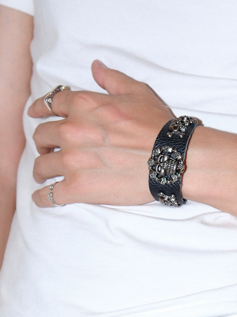 Women's Punk Rock Skull Studded Oxidized Leather Retro Bracelet for Everyday Stacking Gift Wedding Date Night Office Wear