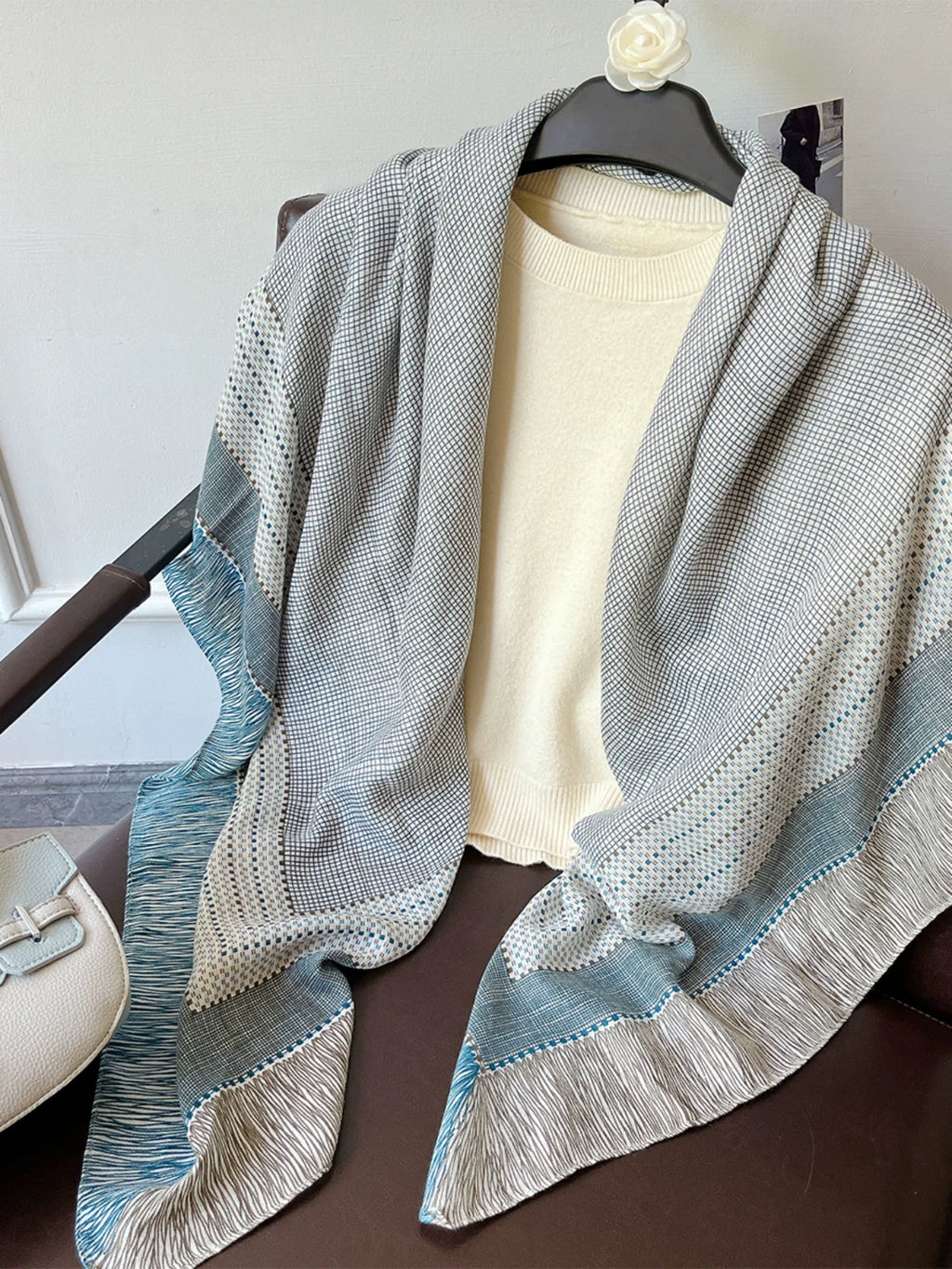 Women's Summer Plaid Linen Knit Shawl for Office and Travel Evening Gift Everyday Wear Holiday Gift