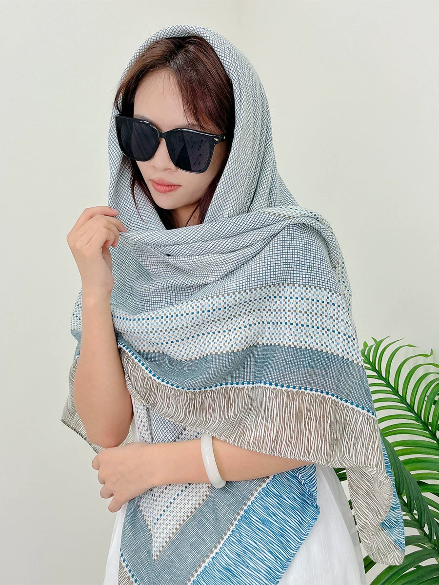 Women's Summer Plaid Linen Knit Shawl for Office and Travel Evening Gift Everyday Wear Holiday Gift