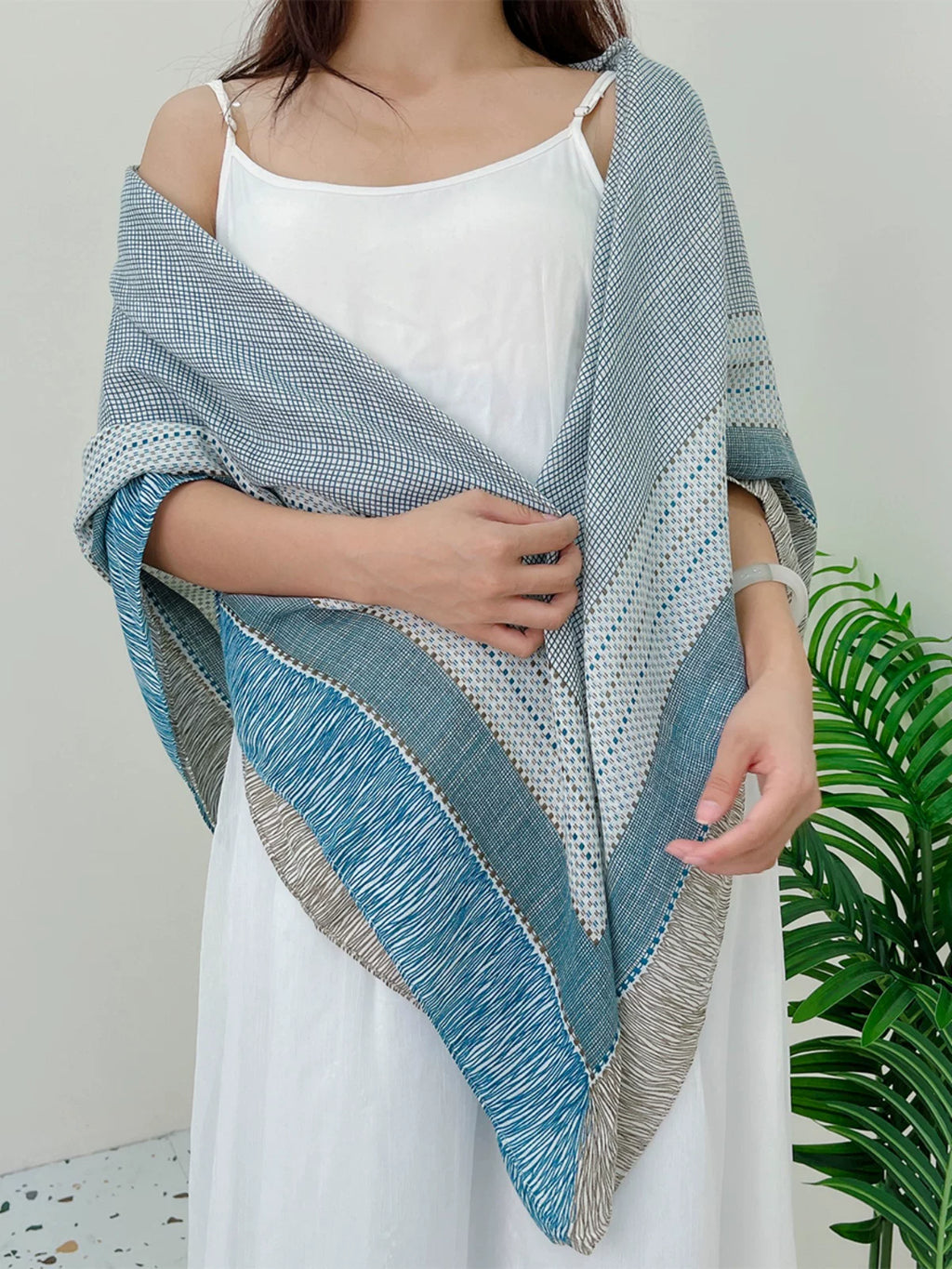 Women's Summer Plaid Linen Knit Shawl for Office and Travel Evening Gift Everyday Wear Holiday Gift