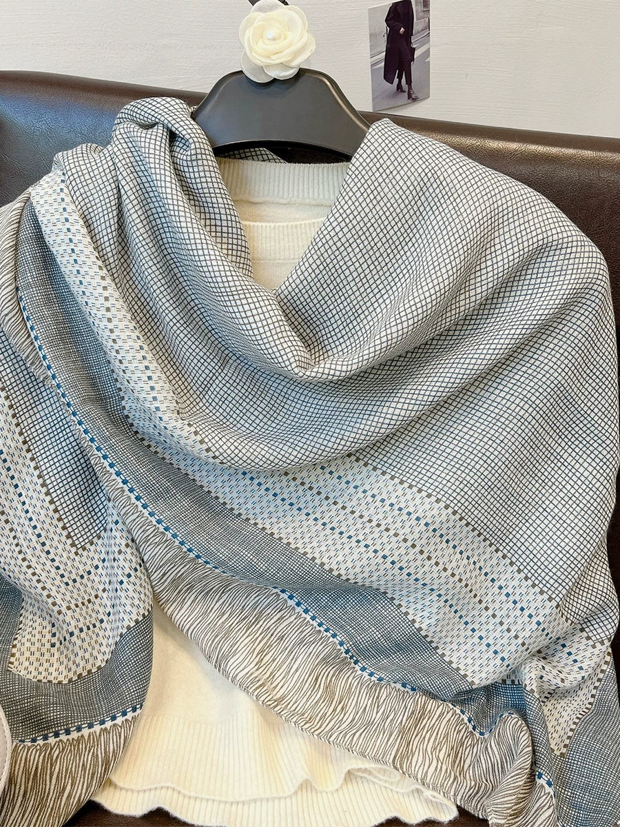 Women's Summer Plaid Linen Knit Shawl for Office and Travel Evening Gift Everyday Wear Holiday Gift