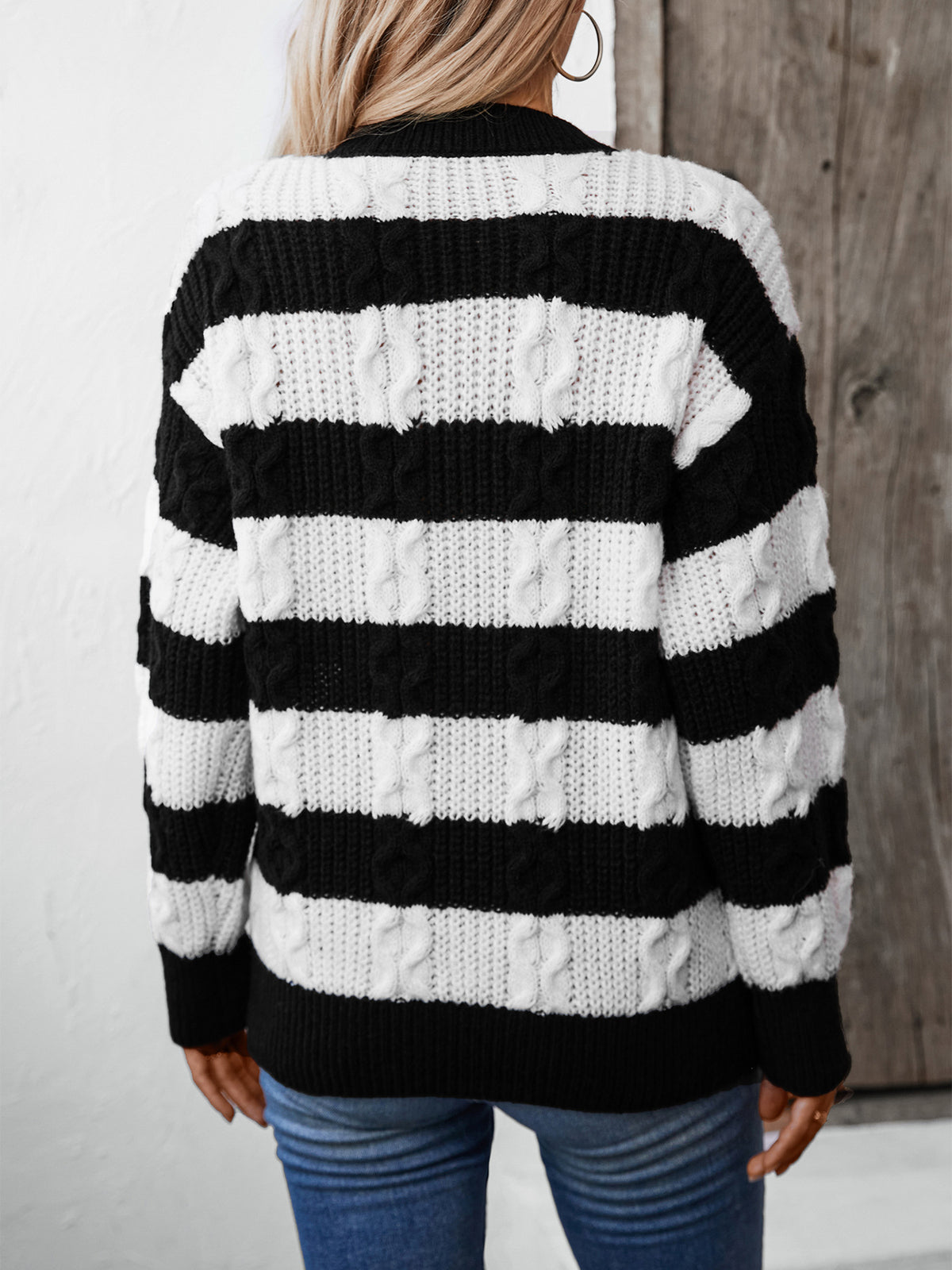 Women's Fall Winter Striped Oversized Retro Sweater Knit Pullover Top Everyday Wear