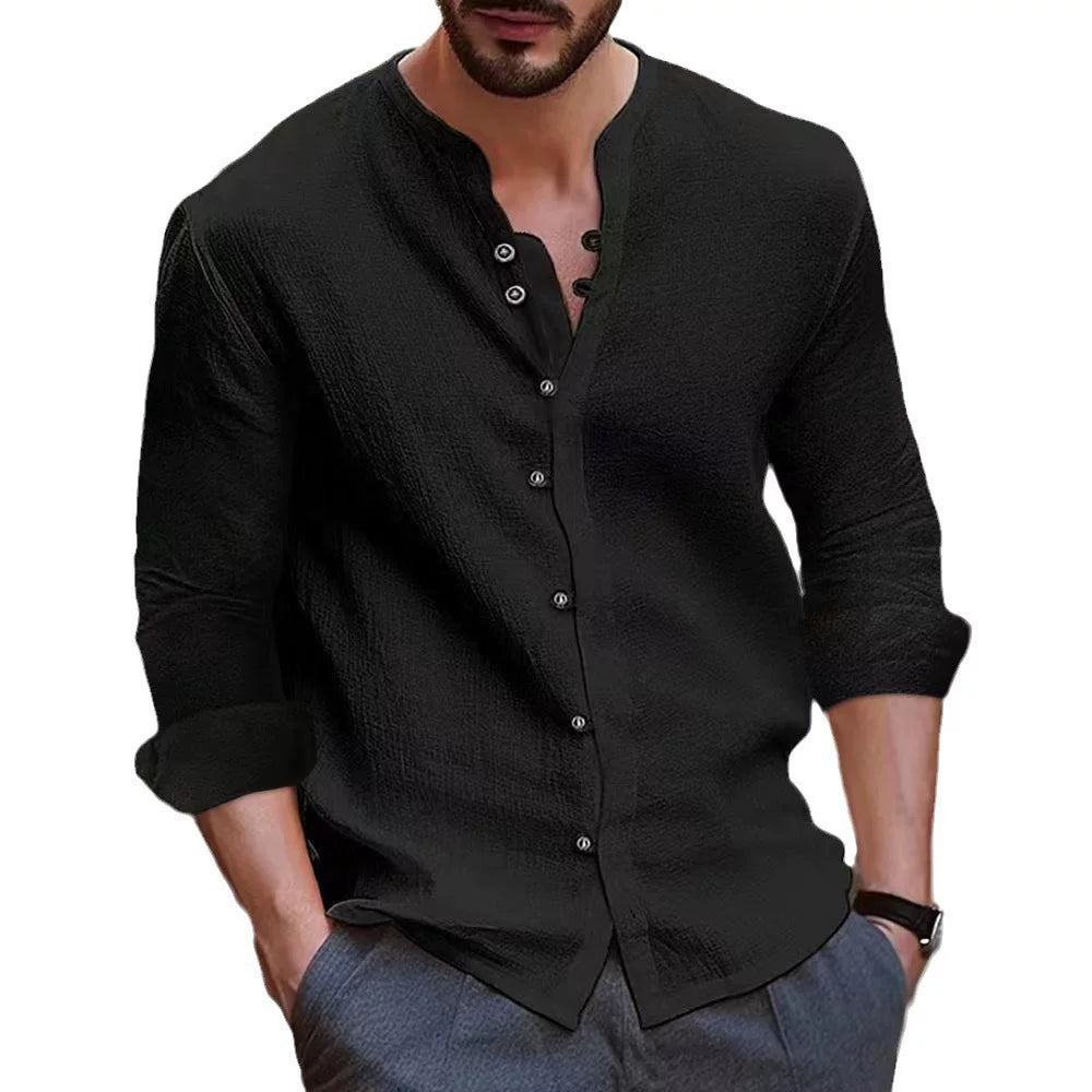 Men's Fall Winter Oversized Long Sleeve Retro Casual Button Shirt Office Blouse Office Workwear Outfit for Men