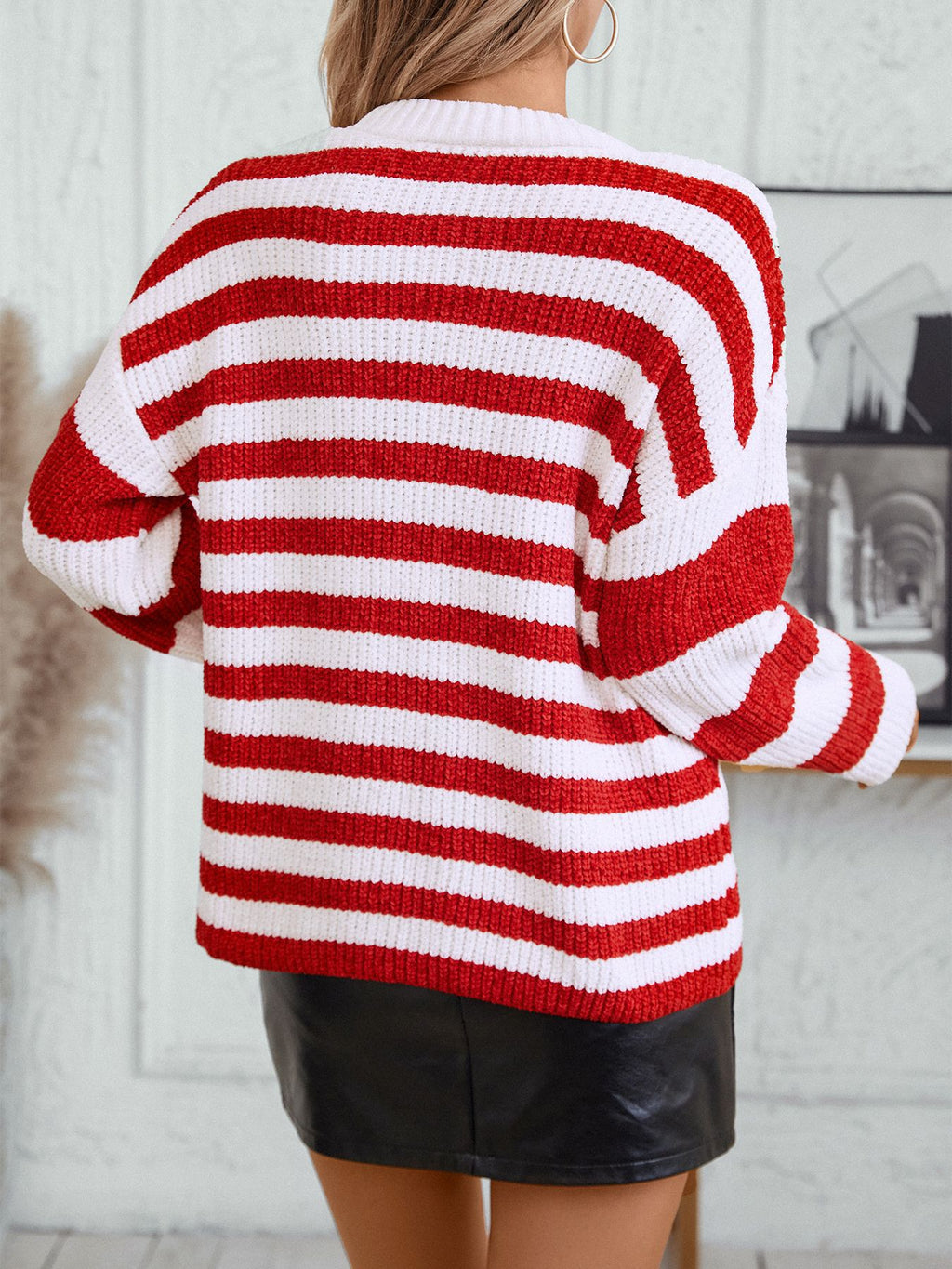 Women's Knit Fall Winter Striped Color-Block Casual Clothing Top Outfit Weekend Everyday
