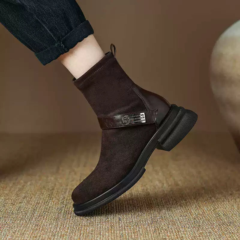 Women's Fall Winter Chunky Sole Suede Block Heel High Heel Martin Combat Boots for Office and Weekend Streetwear Everyday Wear