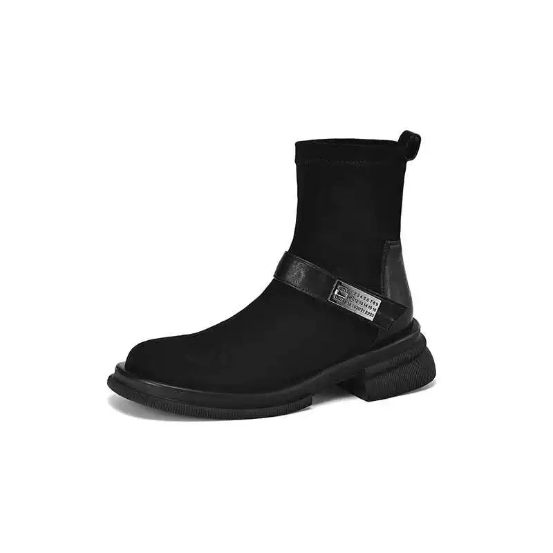 Women's Fall Winter Chunky Sole Suede Block Heel High Heel Martin Combat Boots for Office and Weekend Streetwear Everyday Wear