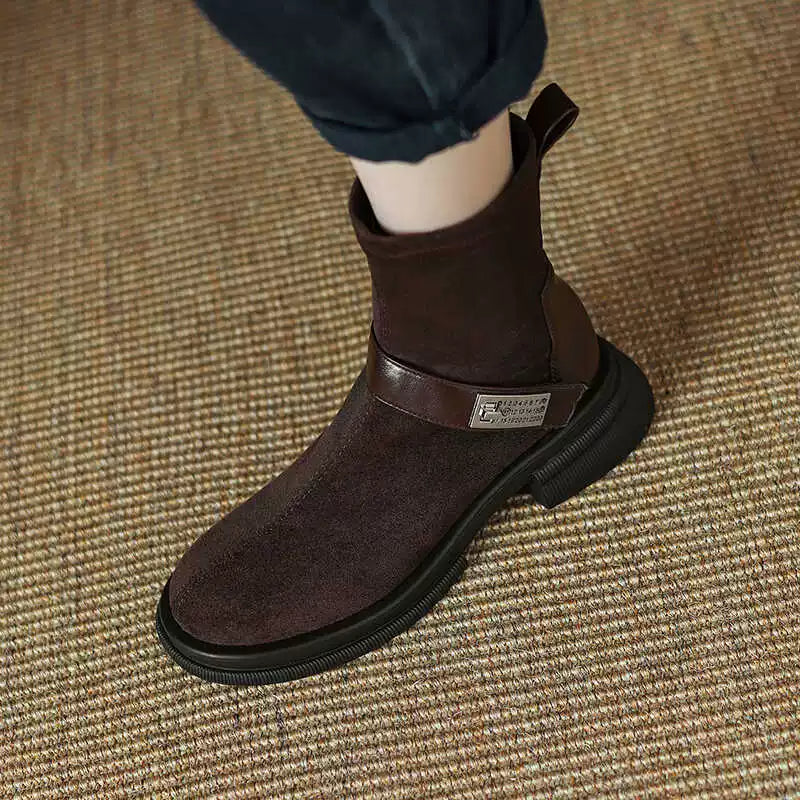 Women's Fall Winter Chunky Sole Suede Block Heel High Heel Martin Combat Boots for Office and Weekend Streetwear Everyday Wear