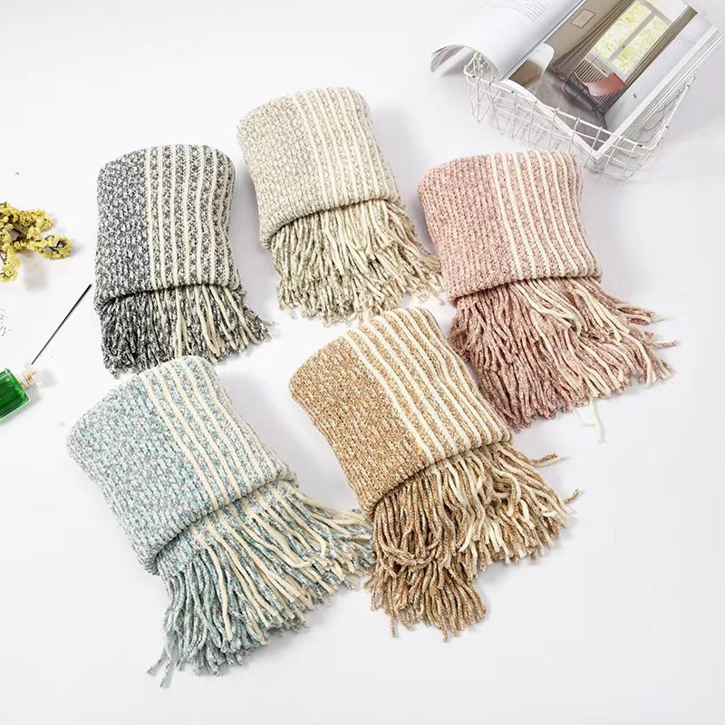 Women's Tassel Slit Fleece-Lined Shawls Scarves Scarf Fashion Wrap Pashmina Gift