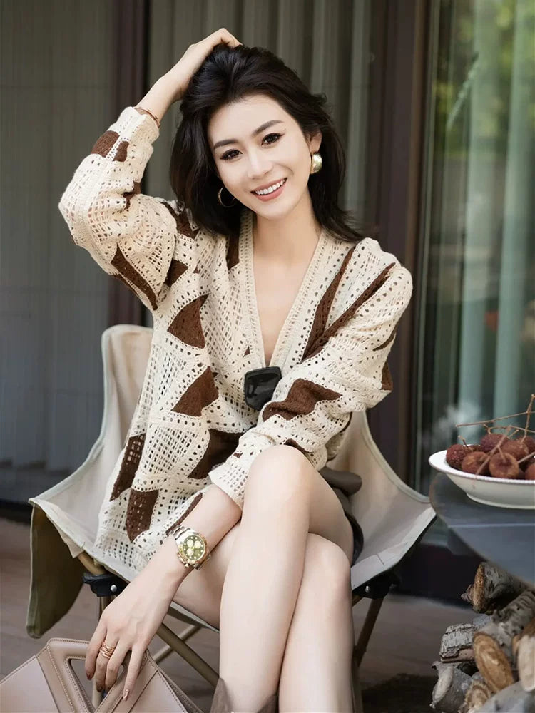 Women's Color-Block Sweater Knit Pullover Top for Fall Winter Spring Travel Office Everyday Date Night