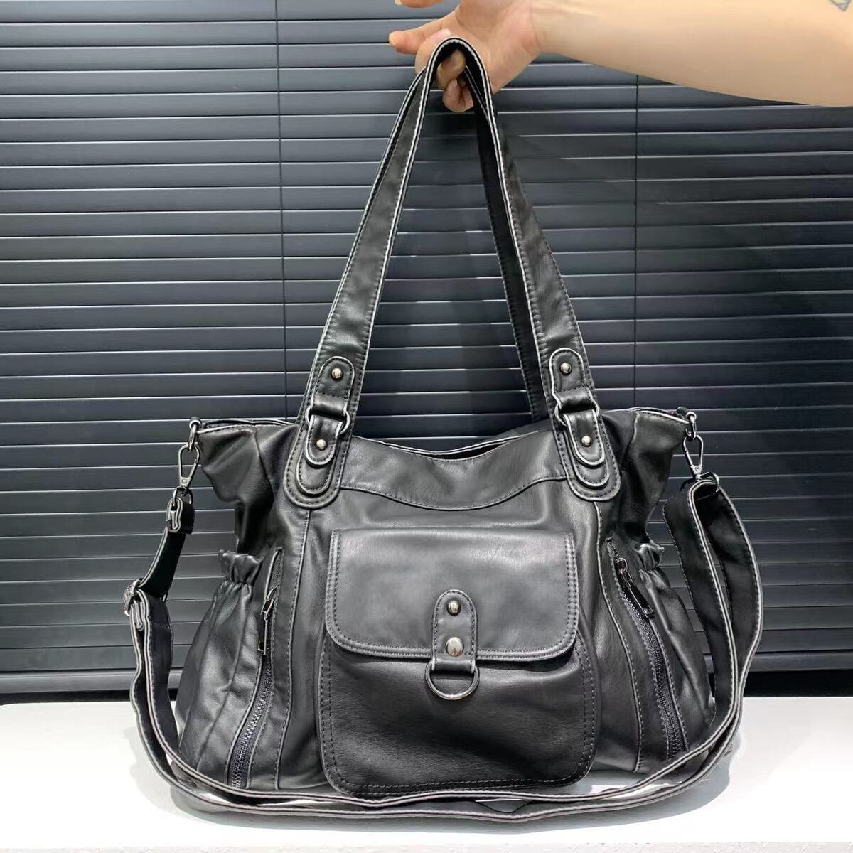 Women's Large-Capacity Oxidized Washed Tote Bag Shoulder Crossbody Purse Work and Travel Office