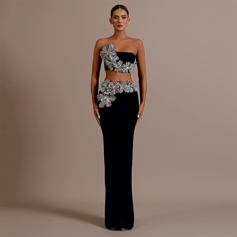 Women's Maxi Crystal Floral Two-Piece Set for Office Workwear Wedding Guest Business Casual Travel Weekend At Home