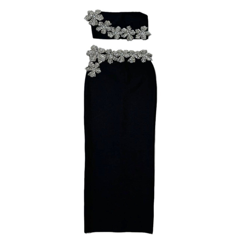 Women's Maxi Crystal Floral Two-Piece Set for Office Workwear Wedding Guest Business Casual Travel Weekend At Home