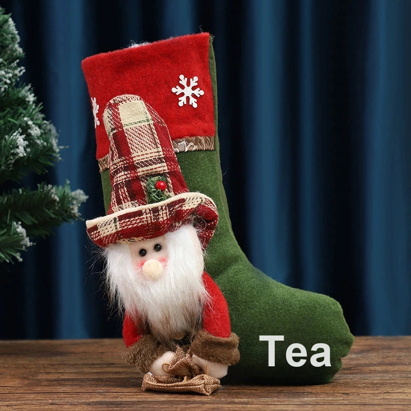 Christmas Stocking Gift Bag, Santa Snowman Reindeer Hanging Candy Holder for Tree and Fireplace