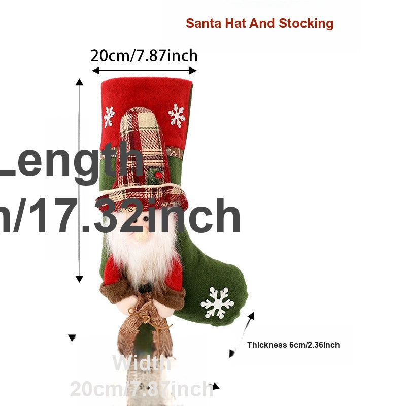 Christmas Stocking Gift Bag, Santa Snowman Reindeer Hanging Candy Holder for Tree and Fireplace