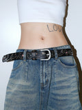 Women's Wide Studded Crystal Floral Waist Belt Gift Party Everyday Wear Designer
