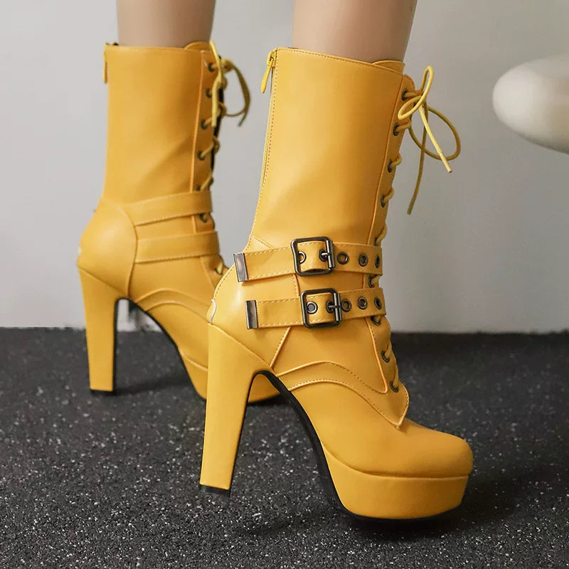 Women's Fall Winter Platform High Heel Boots for Office and Weekend Streetwear Everyday Wear Date Night