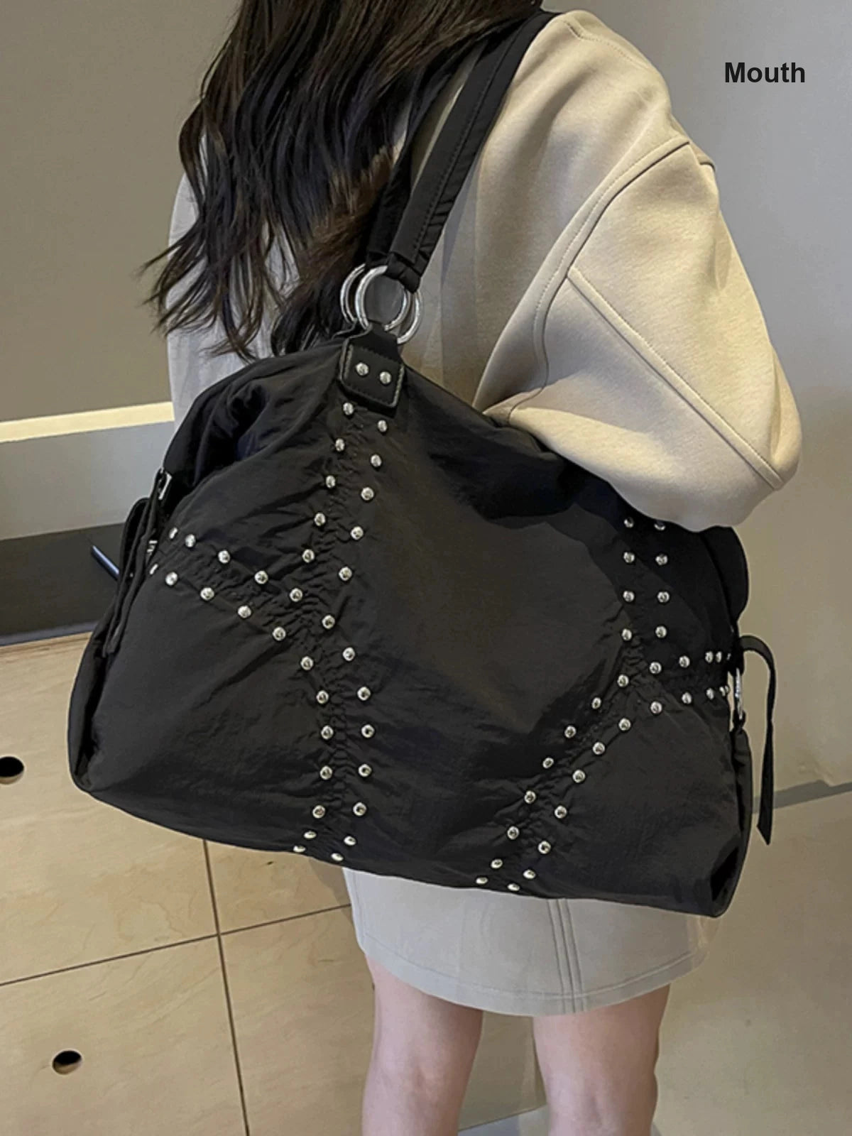 Women's Studded Nylon Office Workwear Tote Bag Shoulder Crossbody Purse Work Travel Everyday Purse