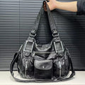 Women's Large-Capacity Oxidized Washed Retro Tote Bag Shoulder Crossbody Purse Work and Travel Office