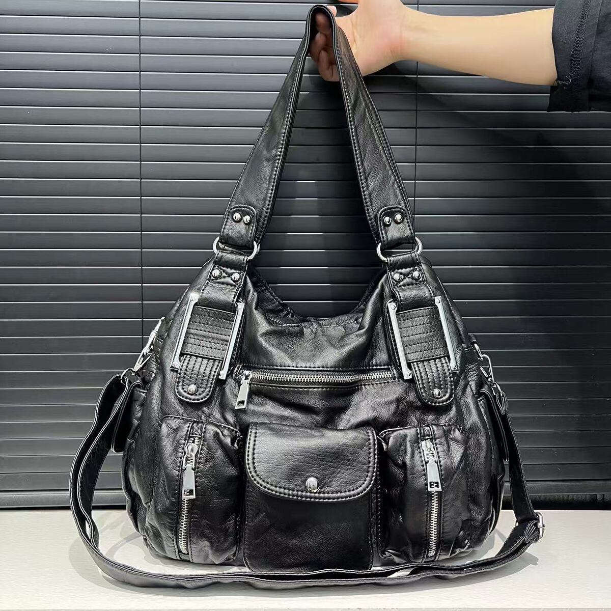 Women's Large-Capacity Oxidized Washed Retro Tote Bag Shoulder Crossbody Purse Work and Travel Office