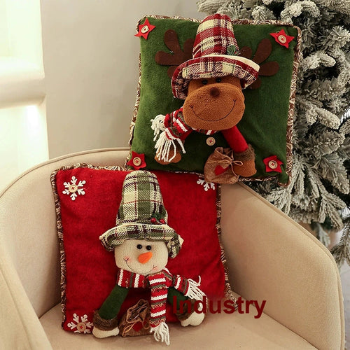 Burlap Santa Hat Cushion Cover, Festive Throw Pillow Cover for Living Room and Holiday Decor