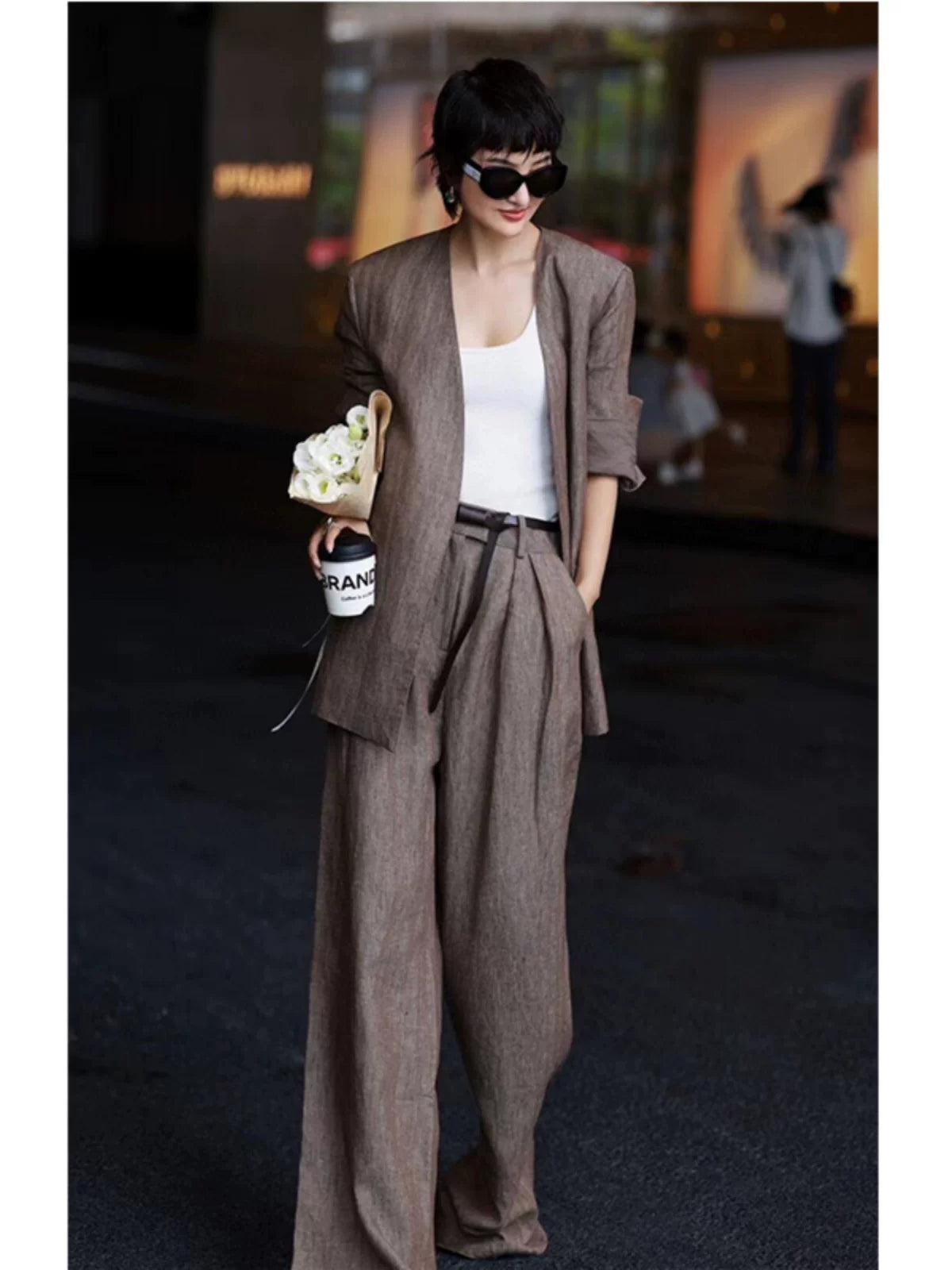 Women's Linen Oversized Quiet-Luxury Two-Piece Set for Office Workwear Wedding Guest Business Casual Travel Weekend At Home