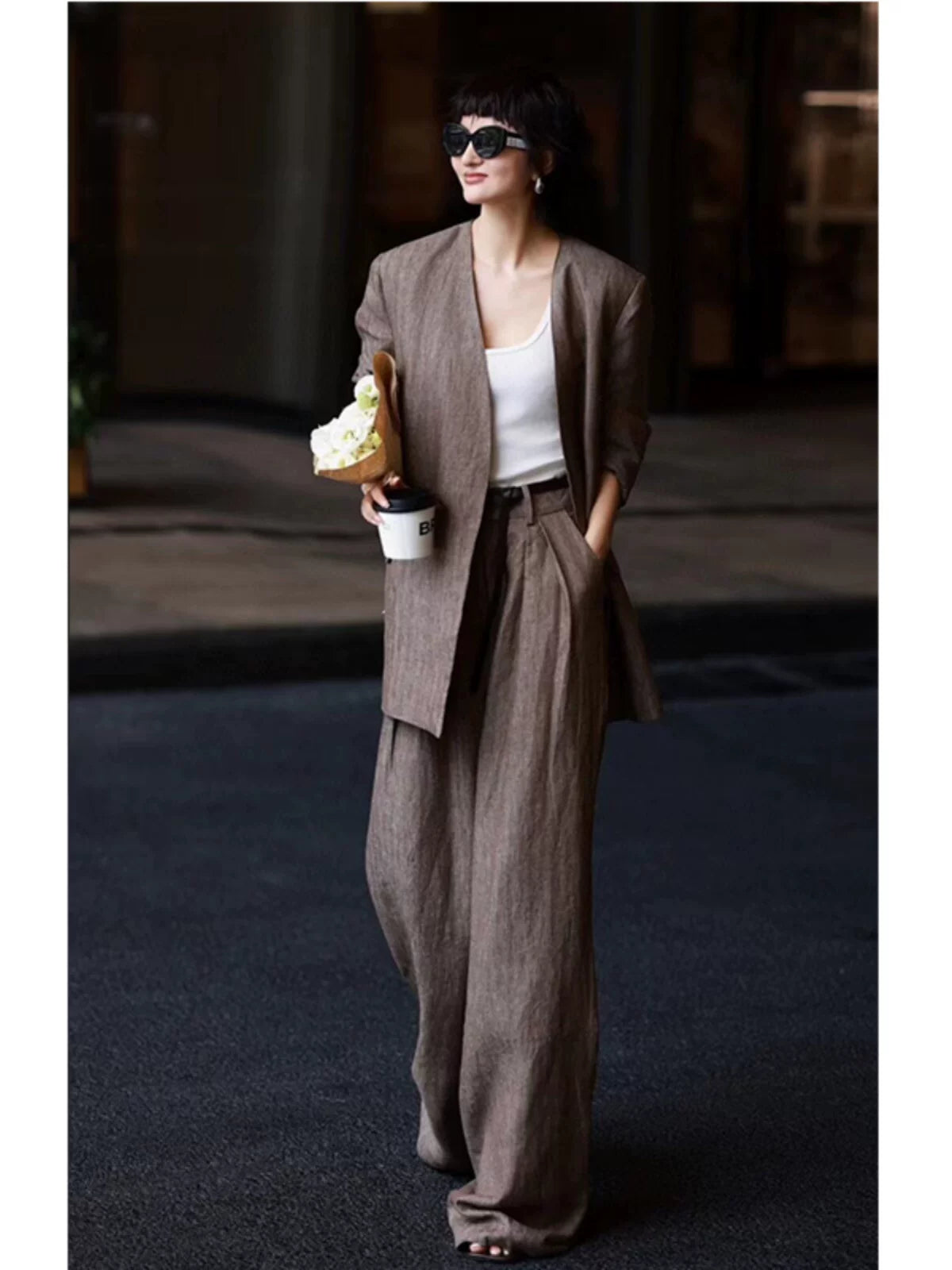 Women's Linen Oversized Quiet-Luxury Two-Piece Set for Office Workwear Wedding Guest Business Casual Travel Weekend At Home