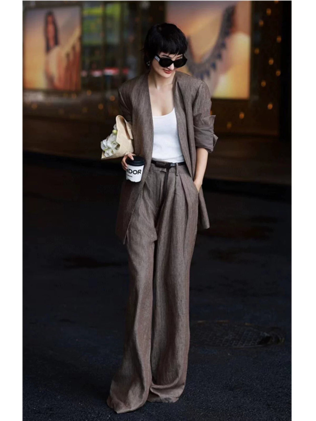 Women's Linen Oversized Quiet-Luxury Two-Piece Set for Office Workwear Wedding Guest Business Casual Travel Weekend At Home