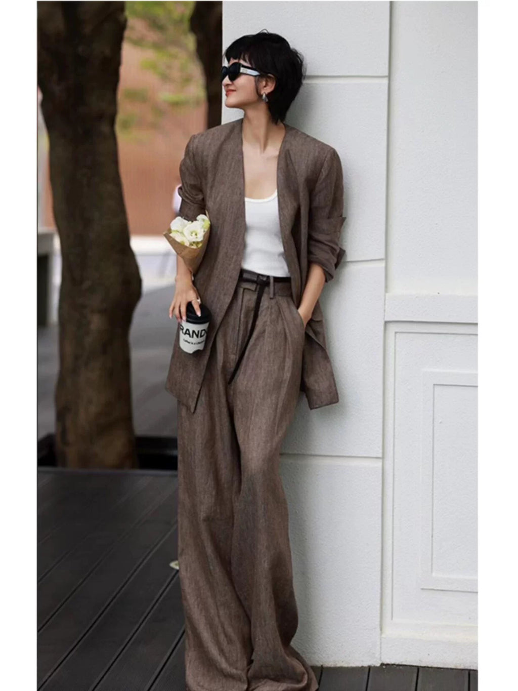 Women's Linen Oversized Quiet-Luxury Two-Piece Set for Office Workwear Wedding Guest Business Casual Travel Weekend At Home