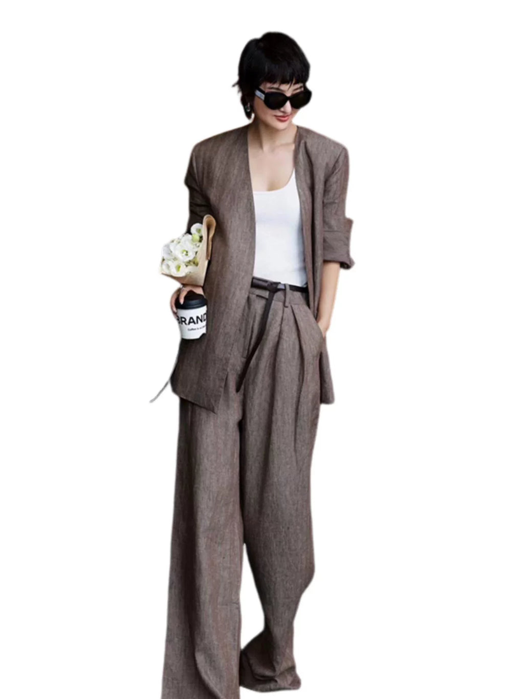 Women's Linen Oversized Quiet-Luxury Two-Piece Set for Office Workwear Wedding Guest Business Casual Travel Weekend At Home