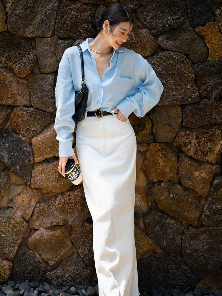 Women's White Long Sleeve Two-Piece Set for Office Workwear Wedding Guest Business Casual Travel Weekend At Home