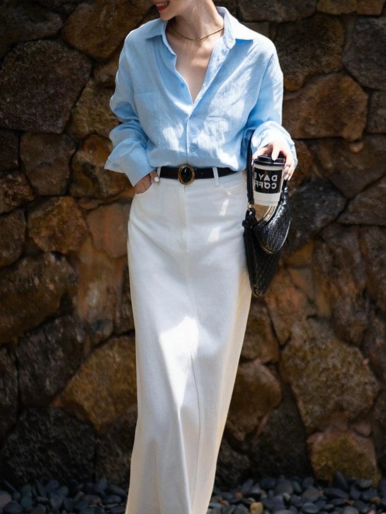 Women's White Long Sleeve Two-Piece Set for Office Workwear Wedding Guest Business Casual Travel Weekend At Home