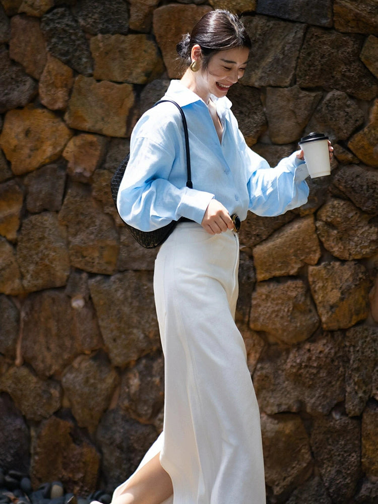 Women's White Long Sleeve Two-Piece Set for Office Workwear Wedding Guest Business Casual Travel Weekend At Home
