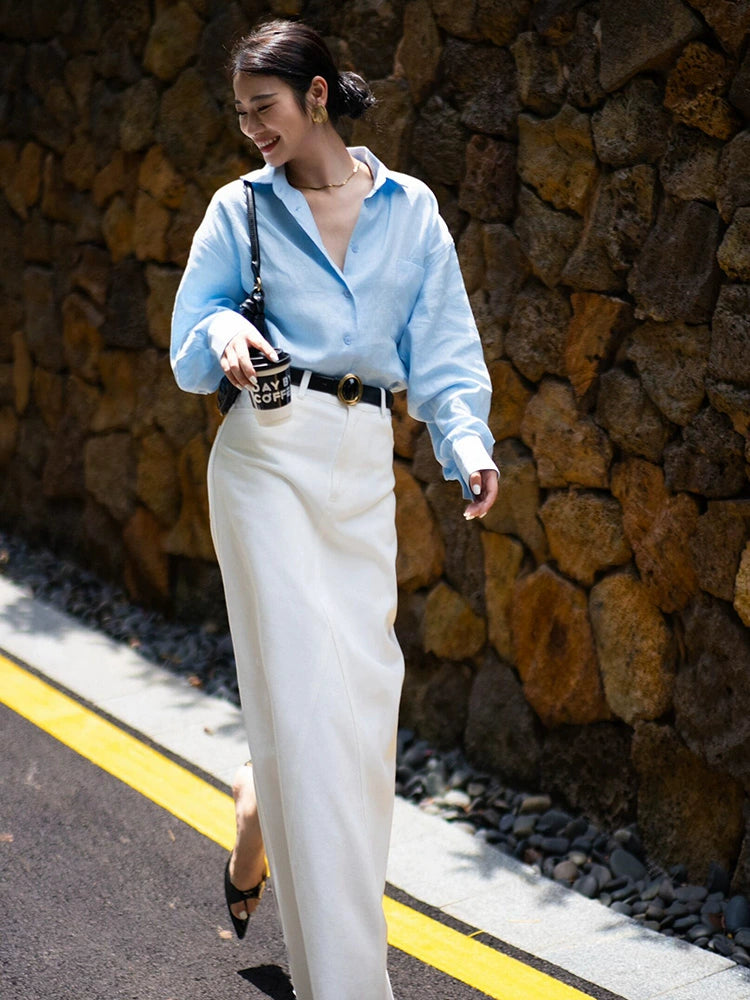 Women's White Long Sleeve Two-Piece Set for Office Workwear Wedding Guest Business Casual Travel Weekend At Home