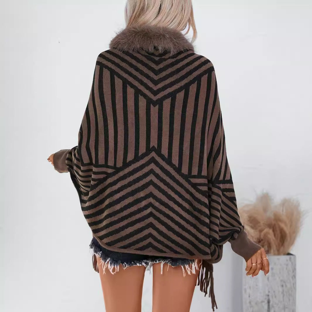 Women's Tassel Fall Winter Striped Knit Shawl Gift Office Travel Evening Wrap Outfits