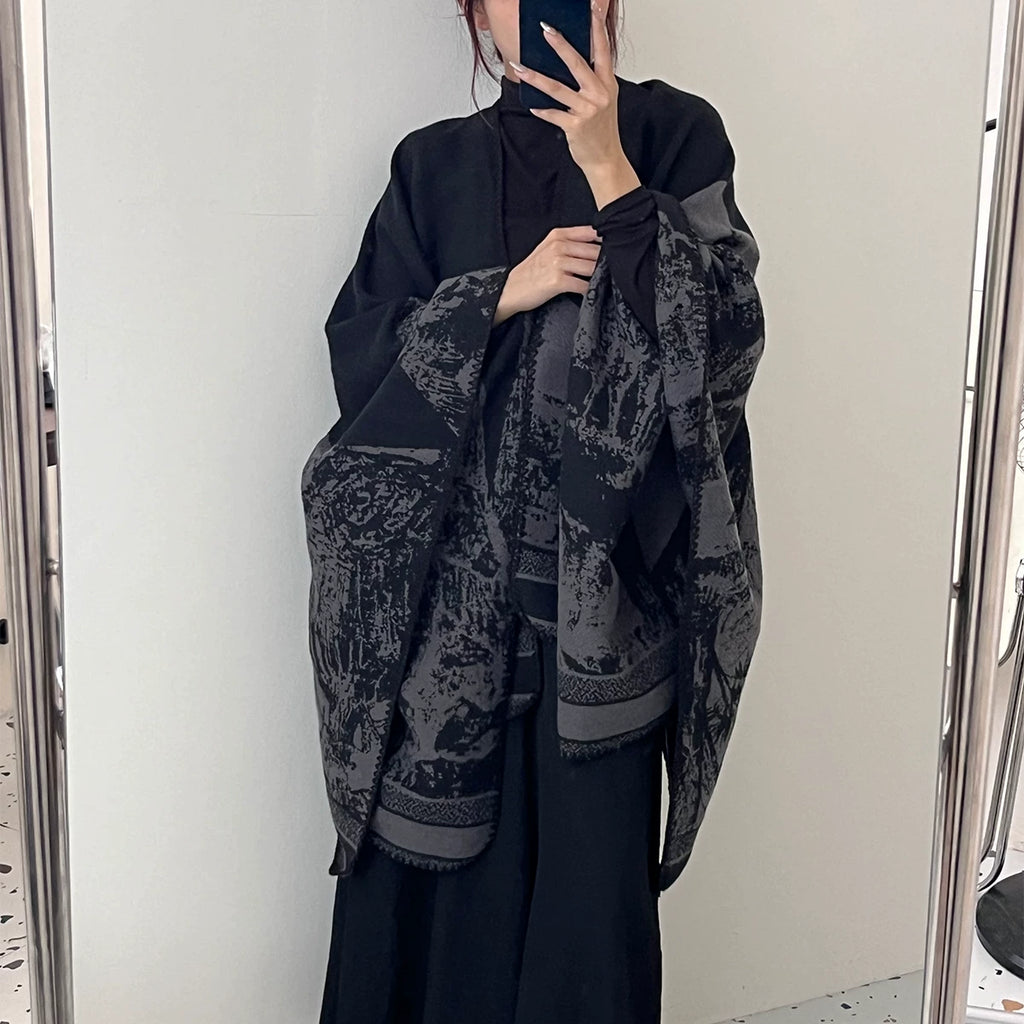 Women's Fall Winter Slit Fleece-Lined Korean-Style Knit Shawl for Office and Travel Evening Gift Holiday Gift