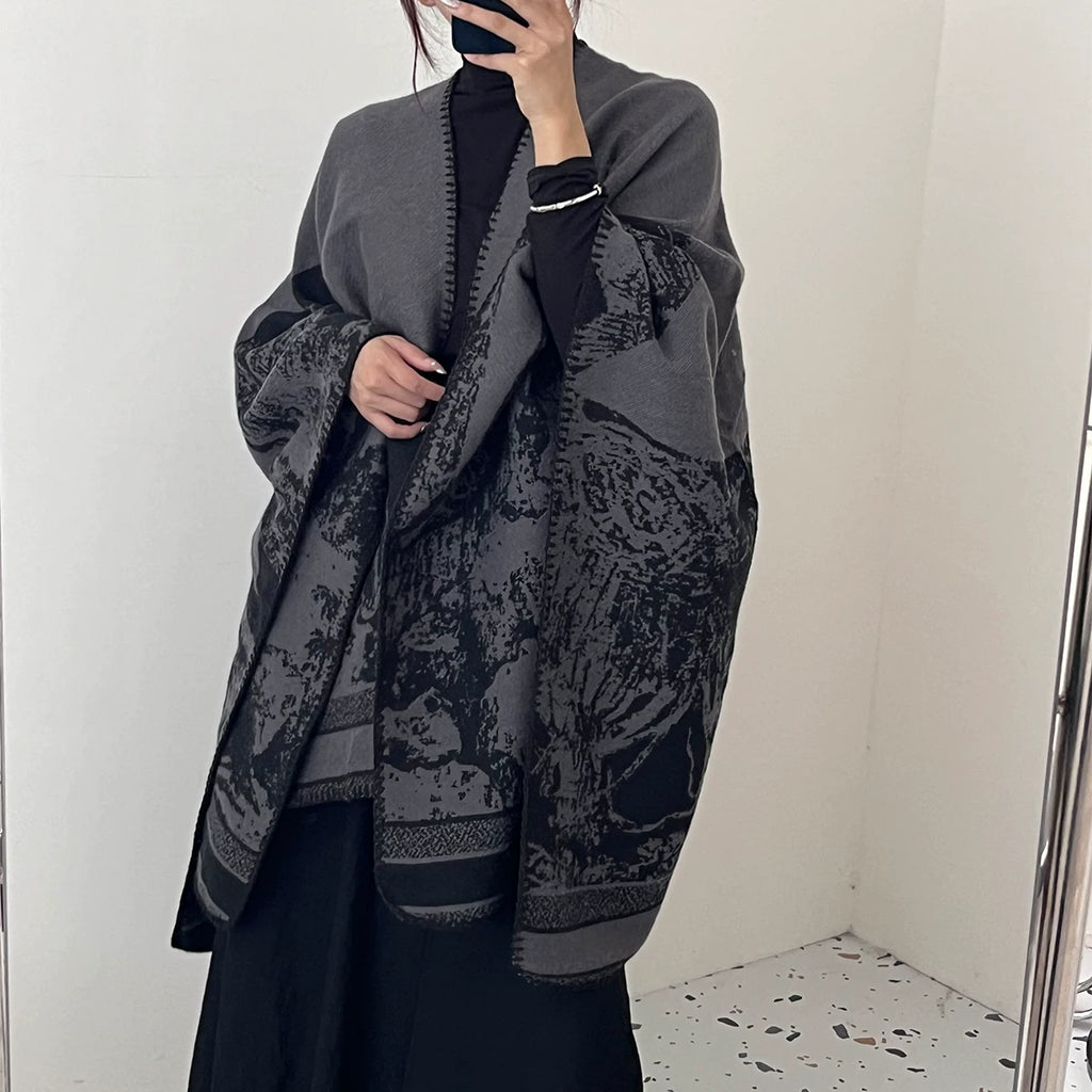 Women's Fall Winter Slit Fleece-Lined Korean-Style Knit Shawl for Office and Travel Evening Gift Holiday Gift