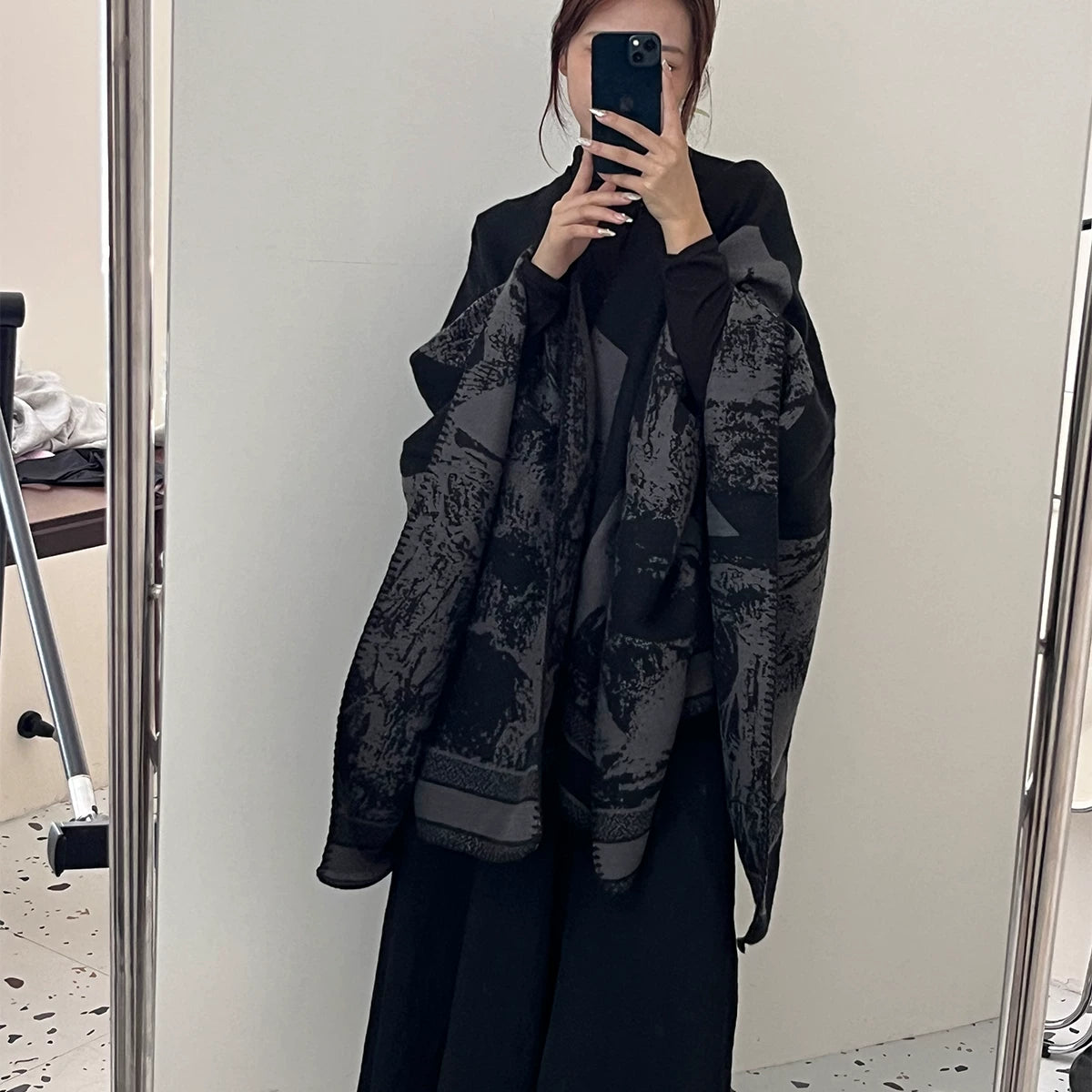Women's Fall Winter Slit Fleece-Lined Korean-Style Knit Shawl for Office and Travel Evening Gift Holiday Gift