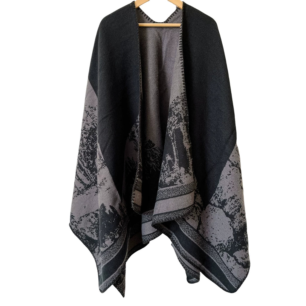 Women's Fall Winter Slit Fleece-Lined Korean-Style Knit Shawl for Office and Travel Evening Gift Holiday Gift