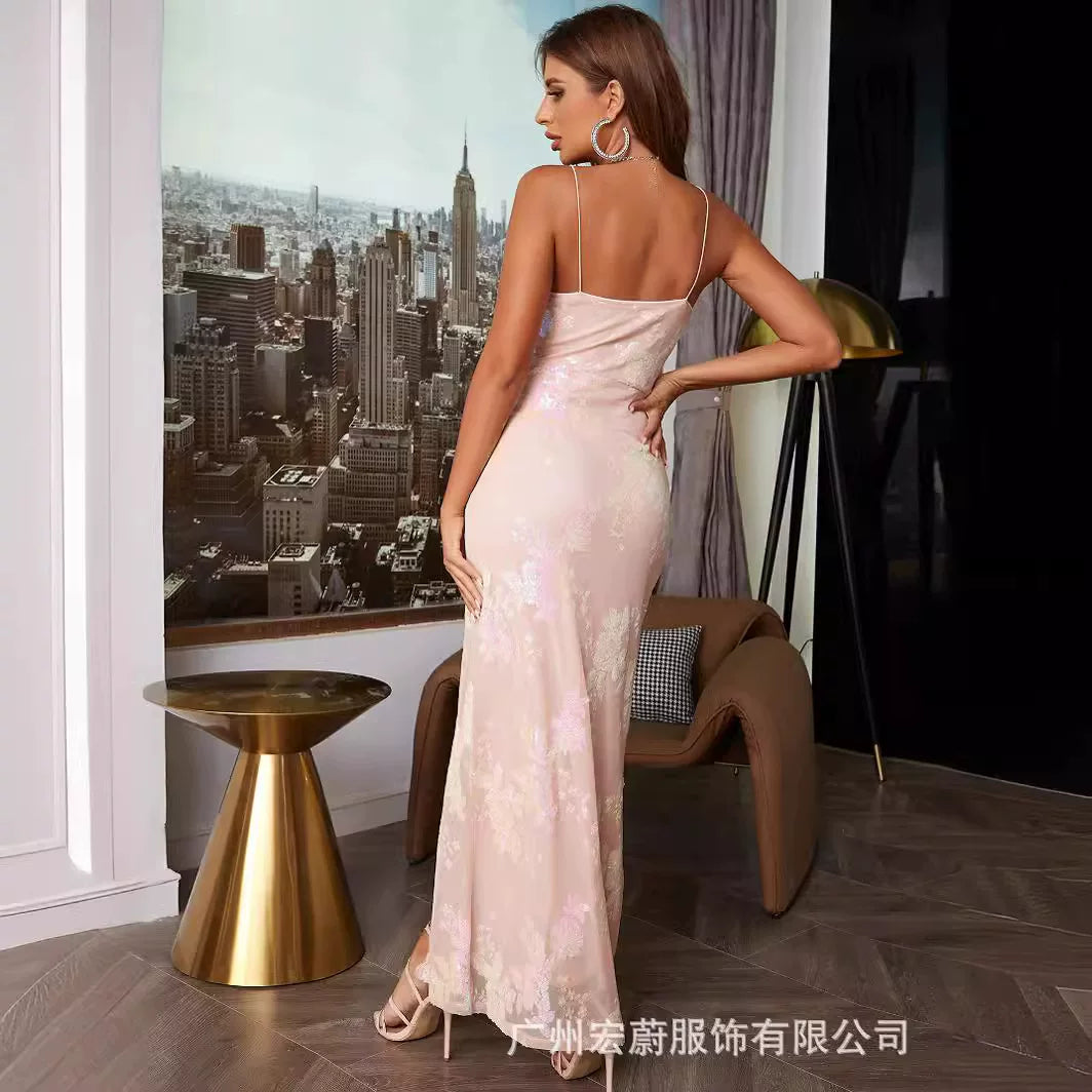 Women's Slim-Fit Open-Back Maxi Dress Long Vacation Dress Beach Summer Wedding Guest