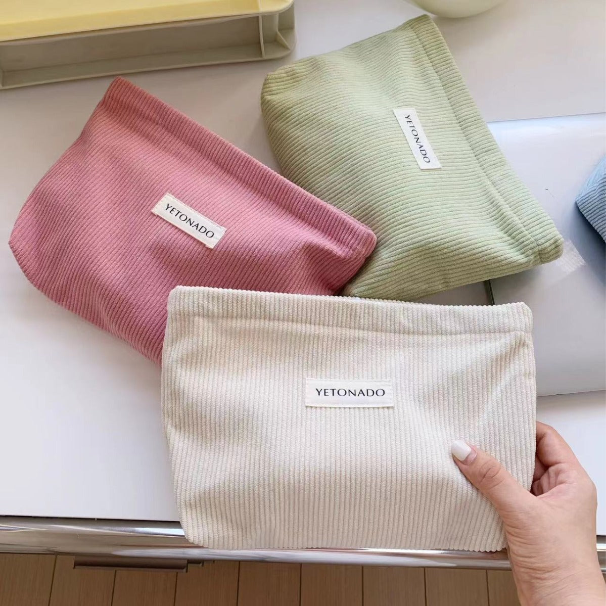 Large-Capacity Canvas Corduroy Makeup Bag Travel Cosmetic Pouch Gift Everyday Toiletry