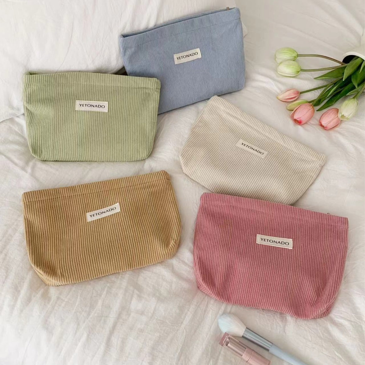 Large-Capacity Canvas Corduroy Makeup Bag Travel Cosmetic Pouch Gift Everyday Toiletry