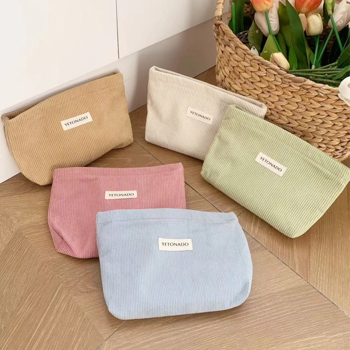 Large-Capacity Canvas Corduroy Makeup Bag Travel Cosmetic Pouch Gift Everyday Toiletry