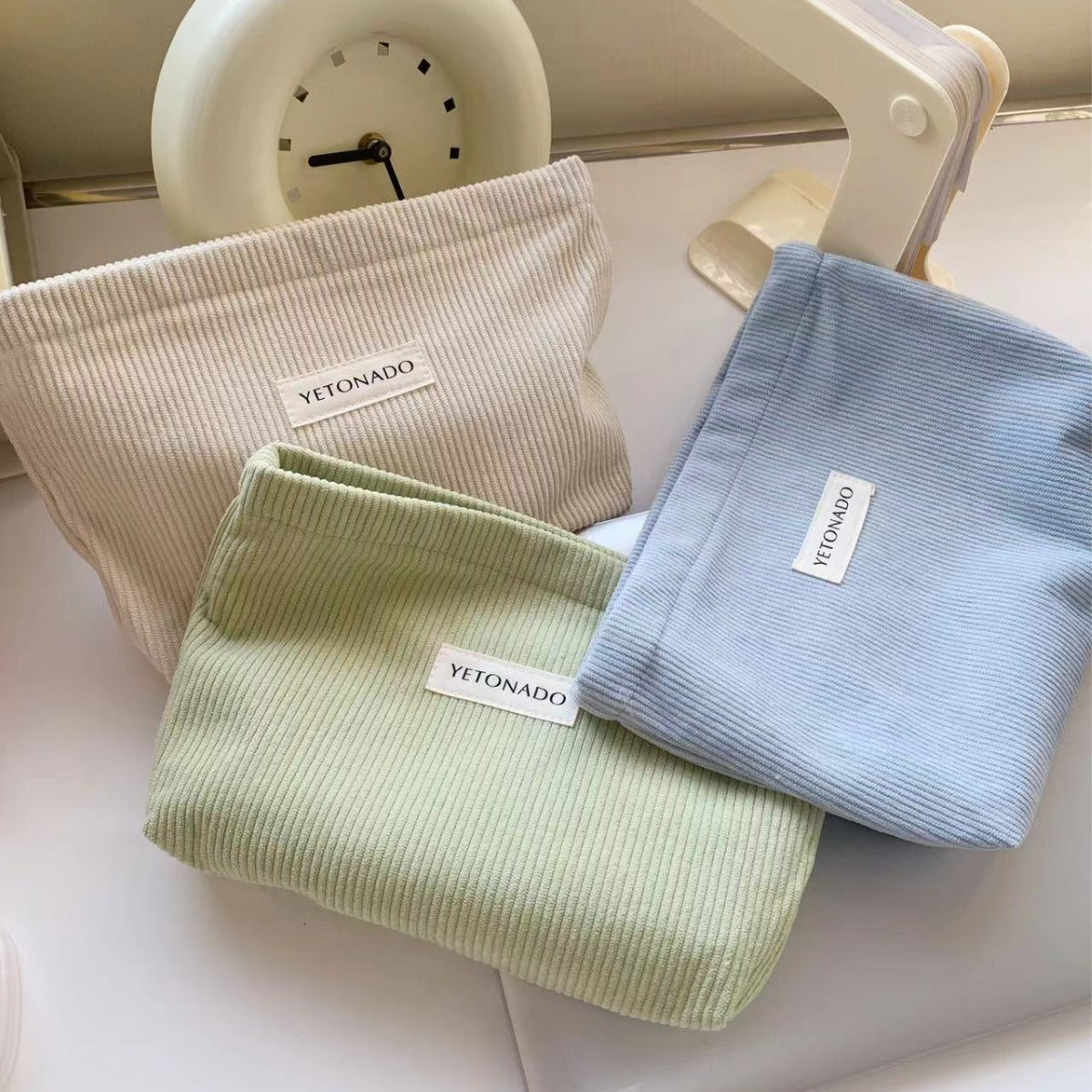 Large-Capacity Canvas Corduroy Makeup Bag Travel Cosmetic Pouch Gift Everyday Toiletry