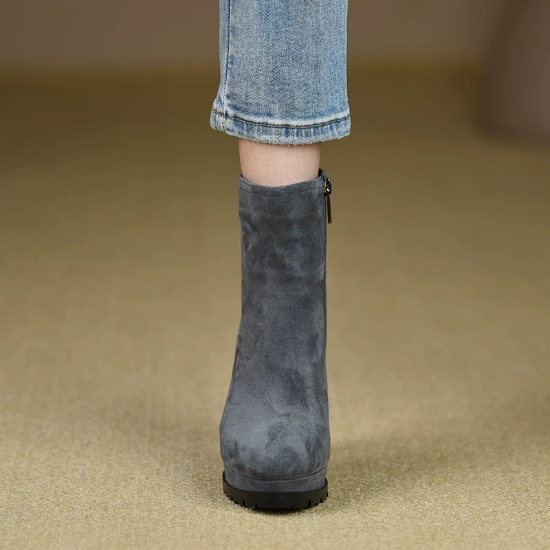 Women's Fall Winter Chunky Sole Platform Block Heel High Heel Side Zip Ankle Boots for Office and Weekend Streetwear Everyday Wear Date Night